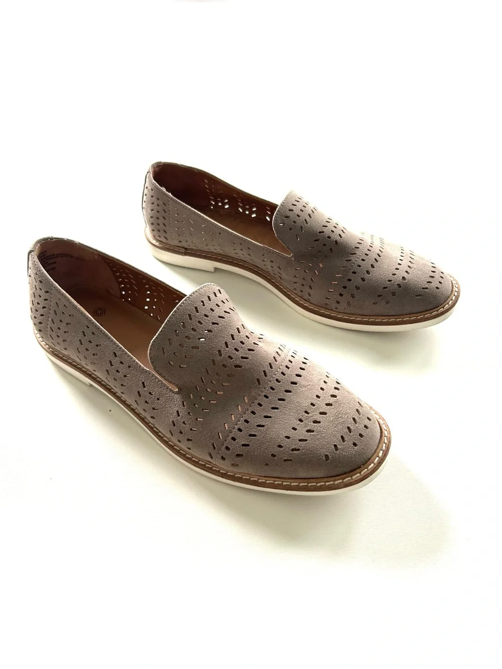 Susina Taupe Perforated Slip-On Suede Loafer Flats